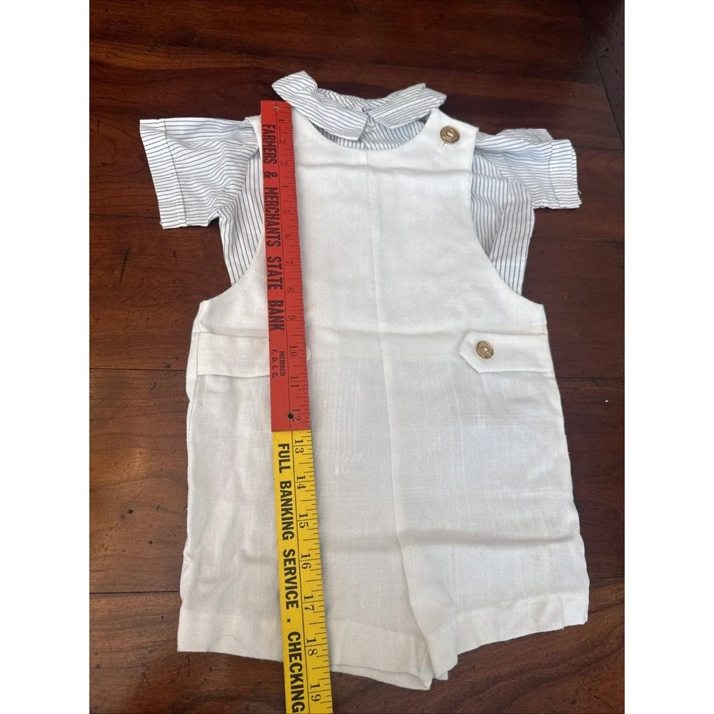 Good Lad Boys White Linen Jon Jon Romper Striped Shirt 2 Piece Set 2T-4T Vintage